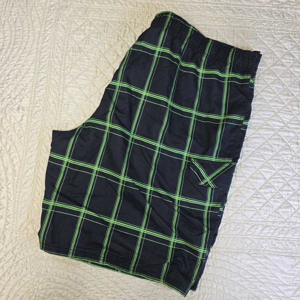 OP Ocean Pacific Swim Trunks 3XL Blue Green Windowpane Mesh Lined Surf